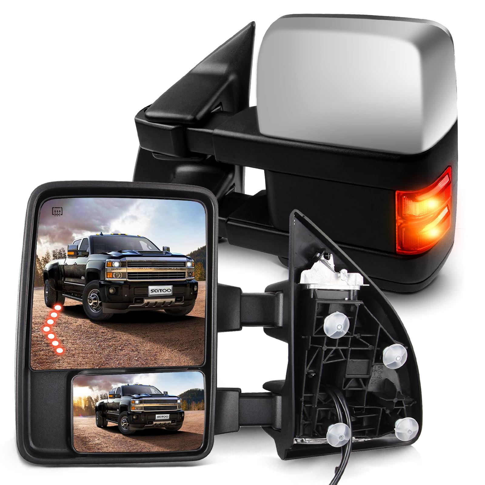 SCITOO Towing Mirrors Compatible For Ford For F250 Super Duty 99-07 Pair