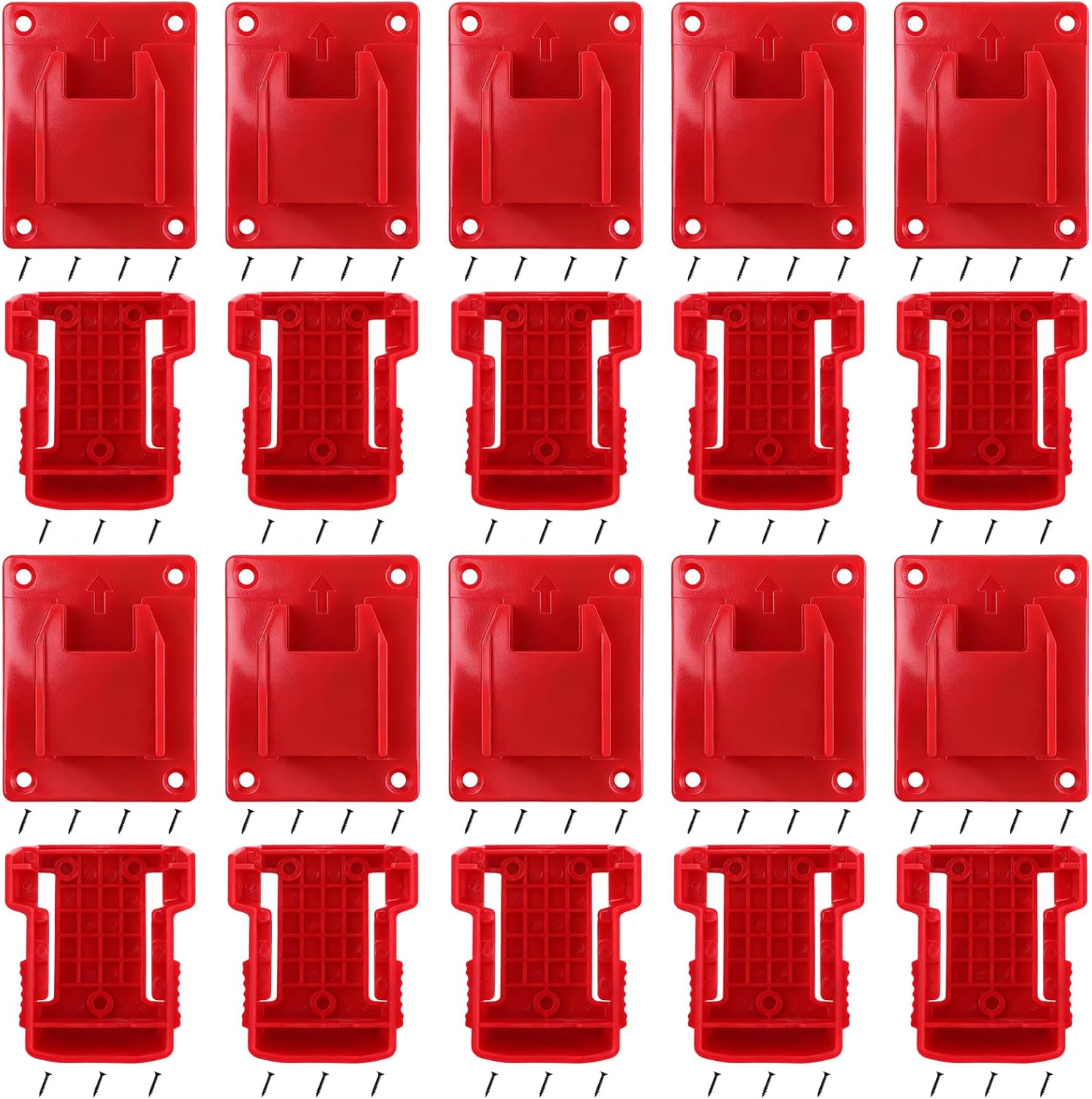 PineHaven 20 Pcs Tool Holders and Battery Holder for Milwaukee M18 18V Wall Mount Hanger Battery Drill Tool Storage Shelf Organizer with 70 Screws,Fits Saw,Drill,Workshop Garage(Red)