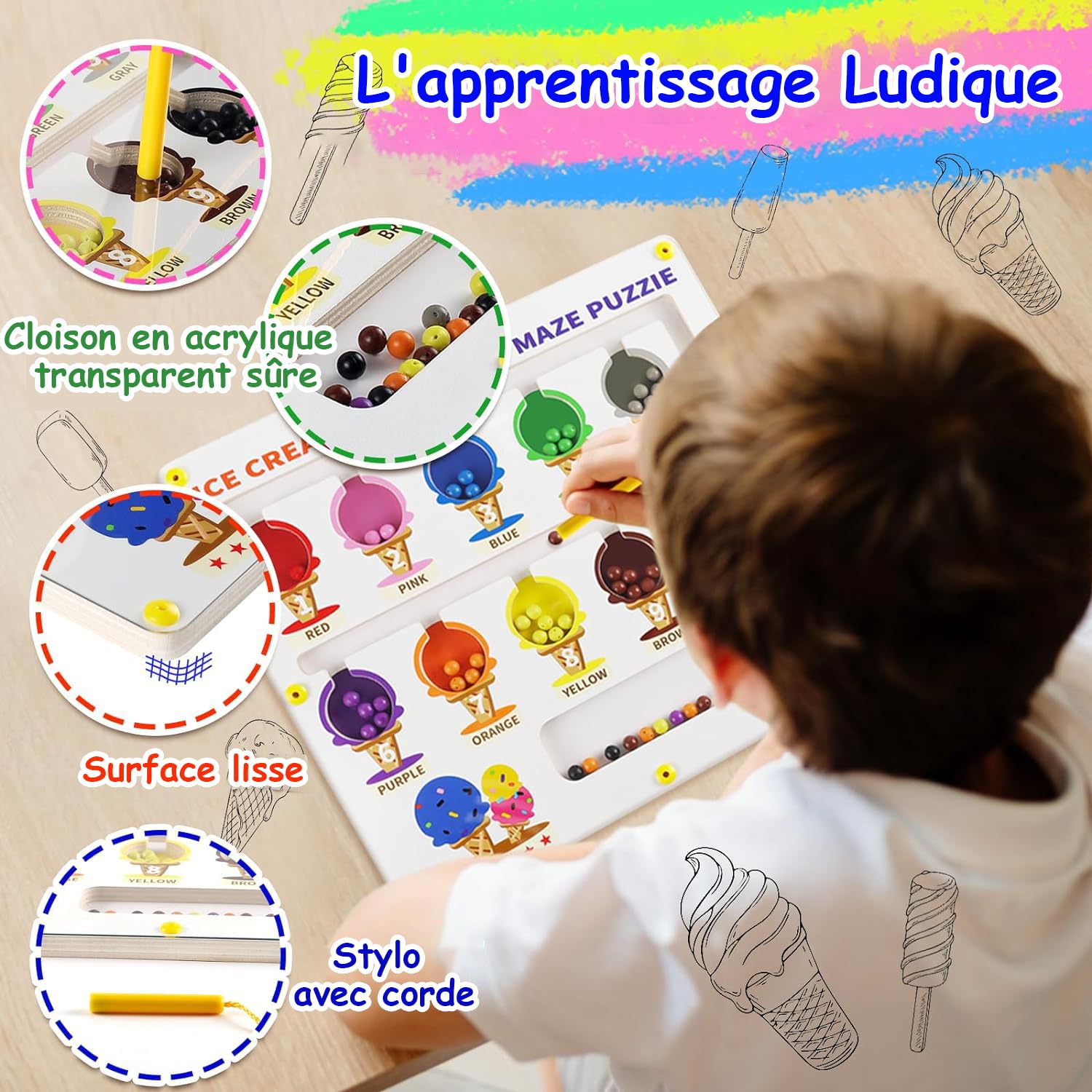 Labyrinthe Magnétique 3-en-1 En Bois – Montessori – Apprendre Couleurs, Chiffres, Formes – Dès 2 Ans – Cadeau Fille Garçon
