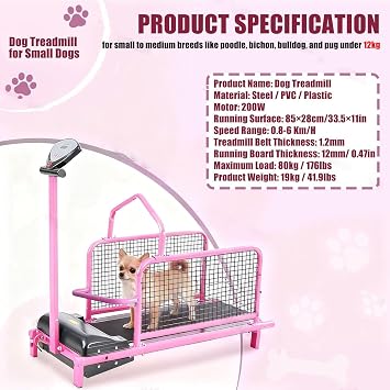 Dog Treadmill, Multifunctional Home Pet Treadmill, Upgrade PE Slat Mill for Small Dogs, Speed 0.8-6km/H, Adjustable Pet Running Machine, Easy to Move, Up to 80kg