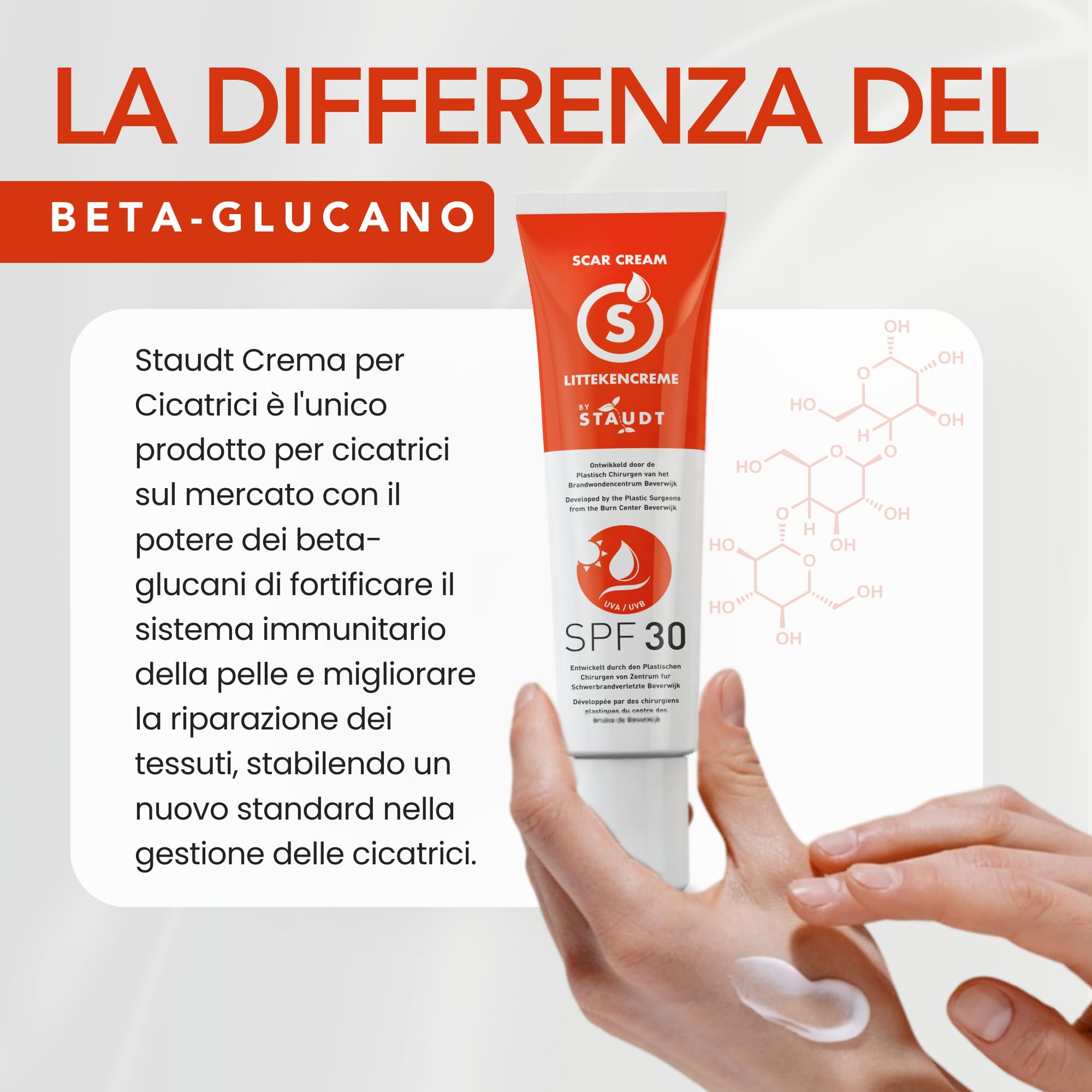 Crema per Cicatrici Staudt Premium con SPF30 - Gel di Silicone Avanzato per Cicatrici Chirurgiche e Vecchie - Formula Idratante con Miele e Jojoba - Ripara la Barriera Cutanea con Protezione UV - 40ml
