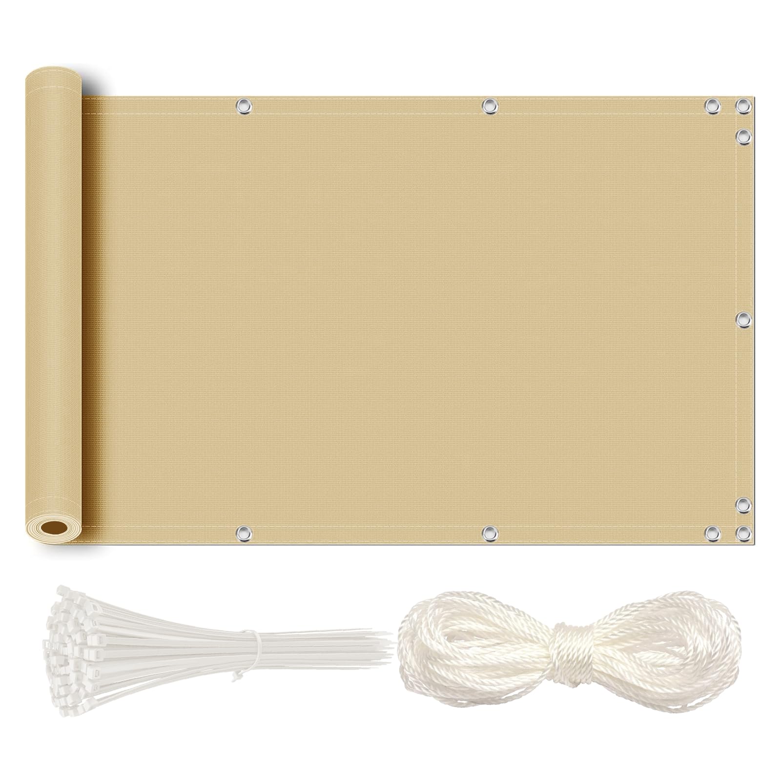 Brise Vue pour Balcon 90x600cm Brise Vue renforcé Imperméable Anti-UV Résistant au Vent pour Balcon Pare-Soleil Jardin Extérieur avec Attaches de Câble Sable