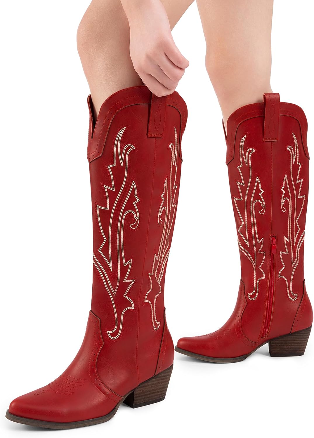DREAM PAIRS Women's Embroidered Western Pull-On Knee-High Cowboy Boots - Image 7