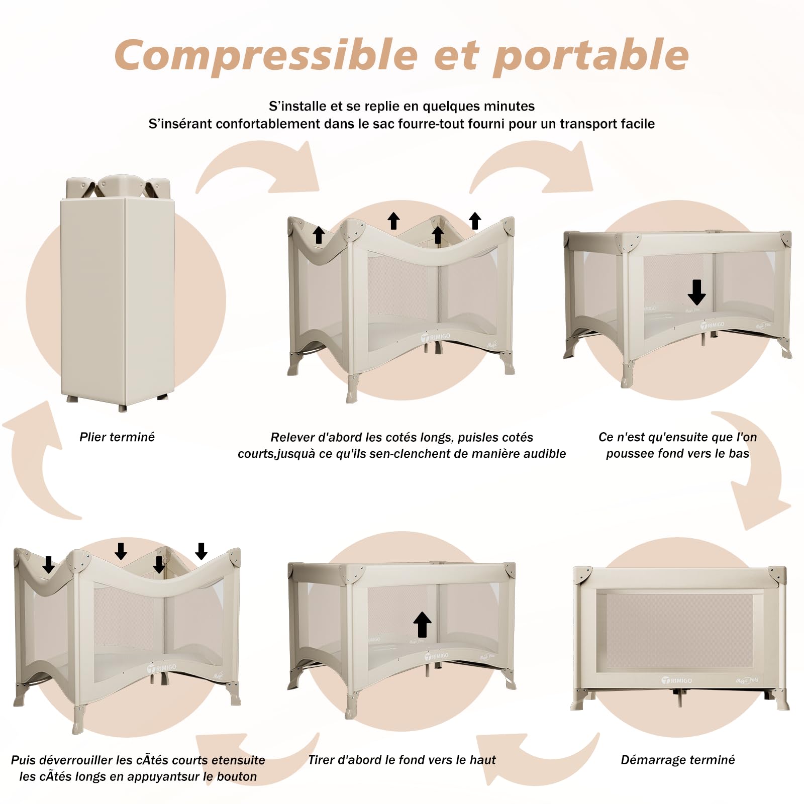 Pliable Lit Parapluie Bébé,Mini Lit Parc bébé 100 * 70 * 70cm| Lit Pliant Voyage Léger | pour Lits bébé | Parc à Jouer | Parc pour Chien| Enclos pour Chat | Inclus Sac de Transport（Kaki）
