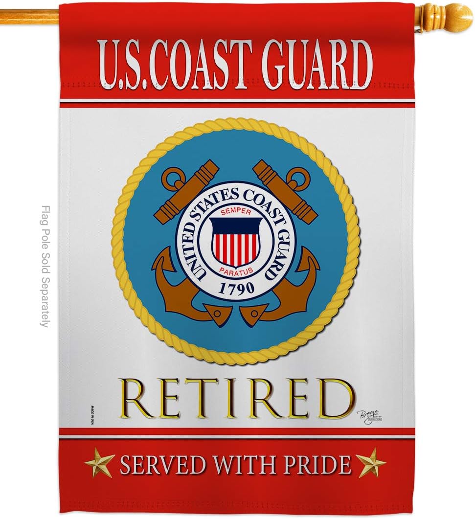 Coast Guard US Retired House Flag Armed Forces USCG Semper Paratus United State American Military Veteran Retire Official Small Decorative Gift Yard Banner Double-Sided Made In USA 28 X 40