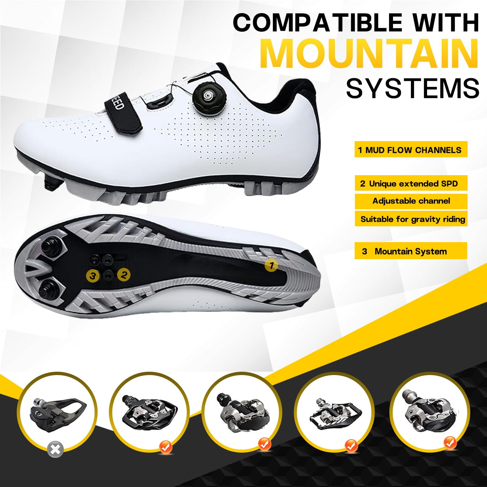 Buty Rowerowe, Męskie I Damskie Sneakers Do Bike Górskich, Odkryte Tenisówki Pro MTB Kompatybilne Ze Wszystkimi SPD, Bicycle Shoe Unisex Z Systemem Sznurowania Quick-Rotate