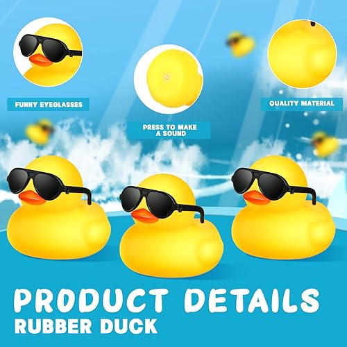 Miniatura 3 de 150 mini patos de goma amarillos a granel con 150 lentes de sol, regalos de pato de Navidad, pequeños juguetes de baño, flotadores, juguetes a