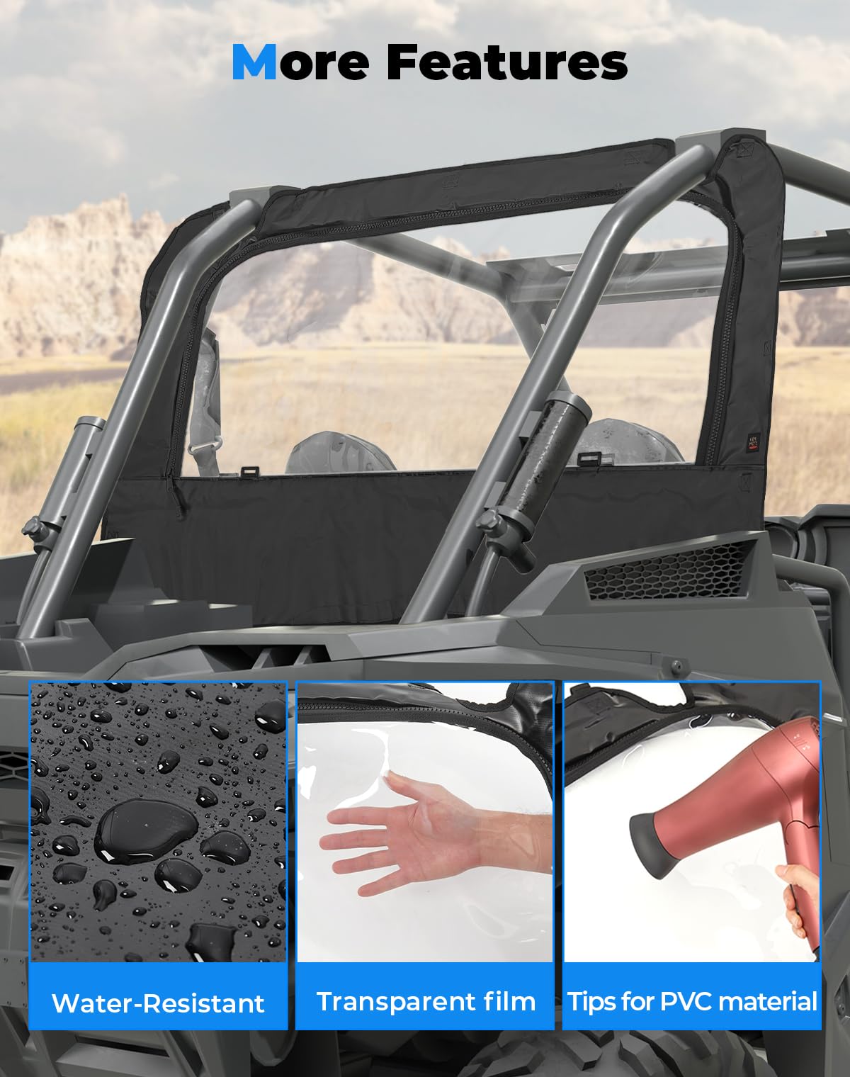 KEMIMOTO Soft Rear Window For Polaris RZR XP 1000 / Turbo (2014-2023) - Waterproof, Roll-Up Design