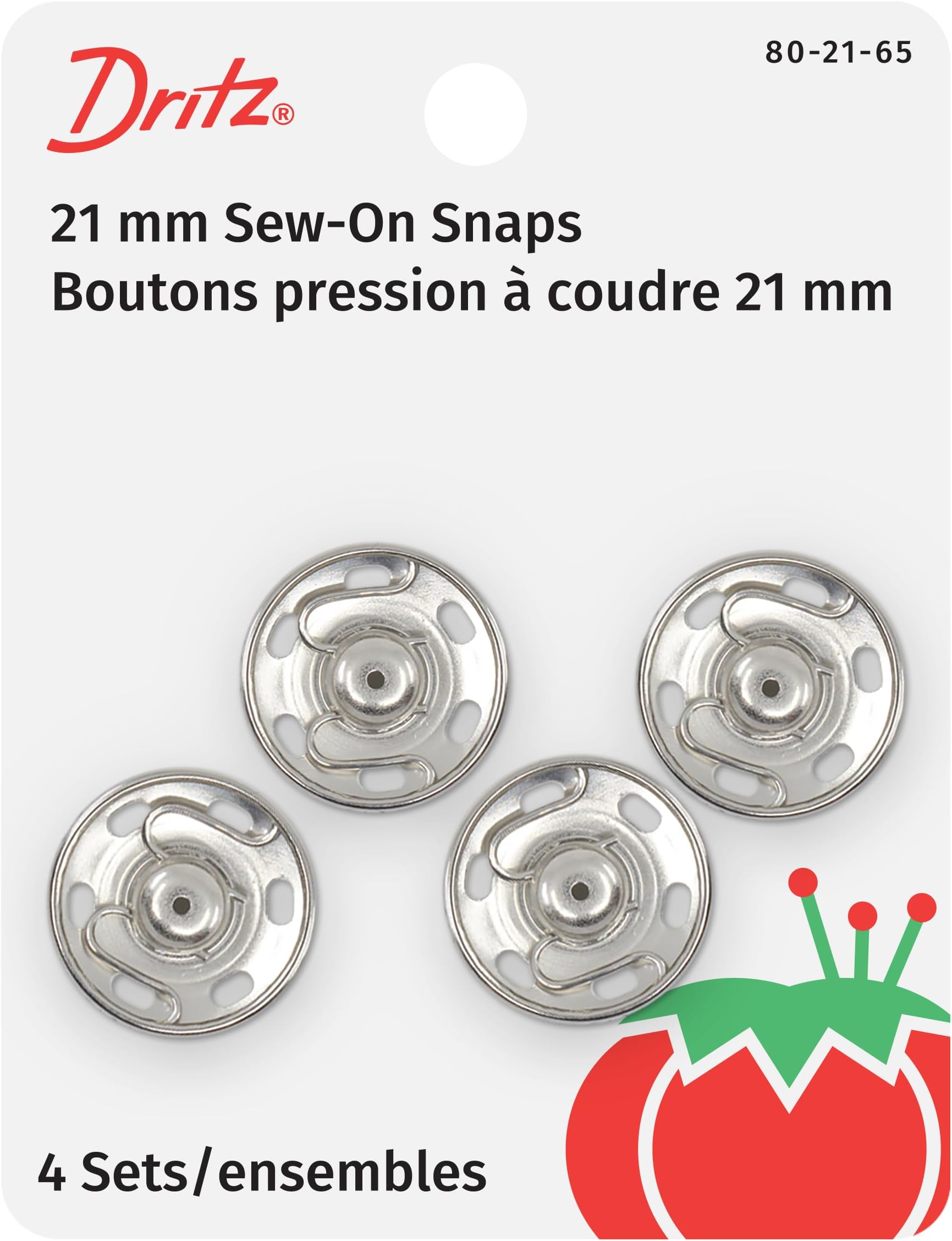 Dritz 80-21-65 Sew-On Snaps, Nickel-Plated Brass, Size 10 4-Count