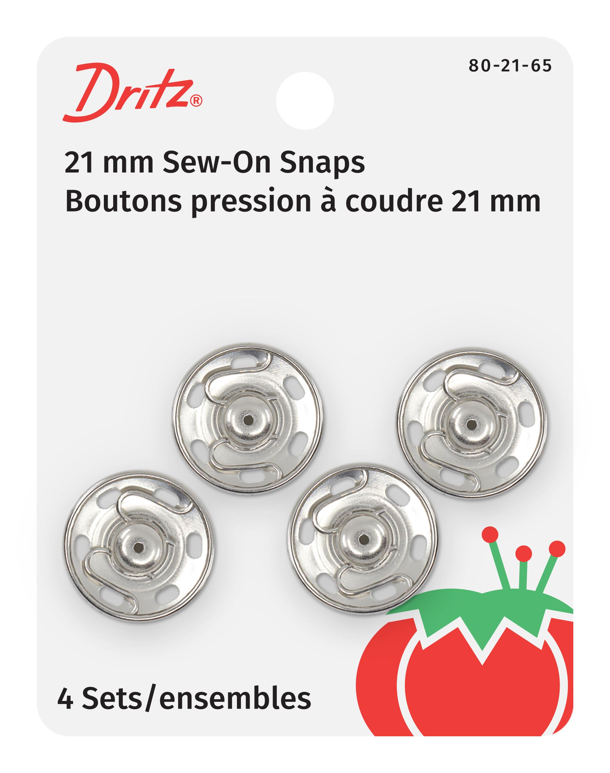 Dritz 80-21-65 Sew-On Snaps, Nickel-Plated Brass, Size 10 4-Count