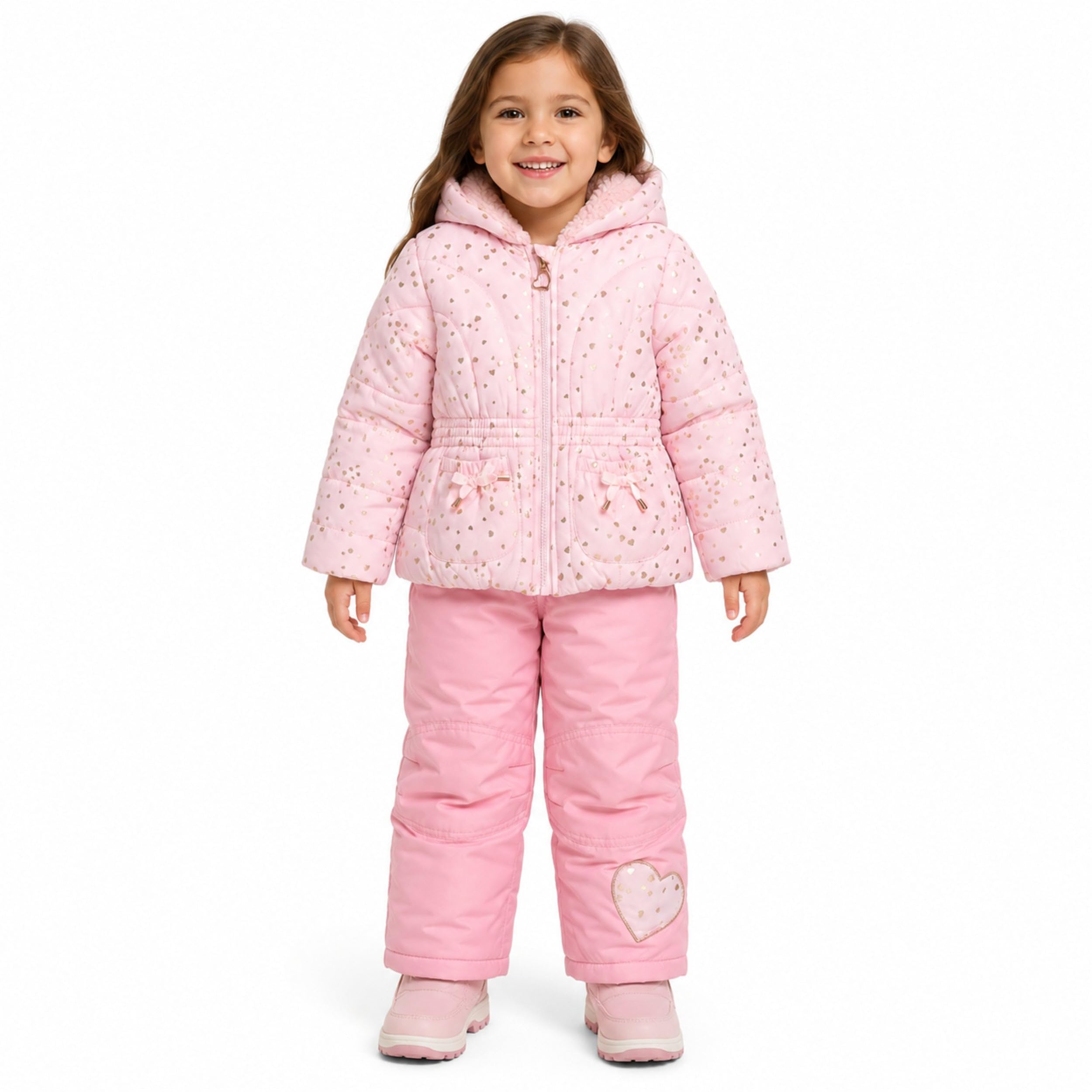 Arctic Quest Girls' Bib Snow Pants and Ski Jacket Water-resistant Snowsuit for Kids Winter Jacket for Girls Hooded
