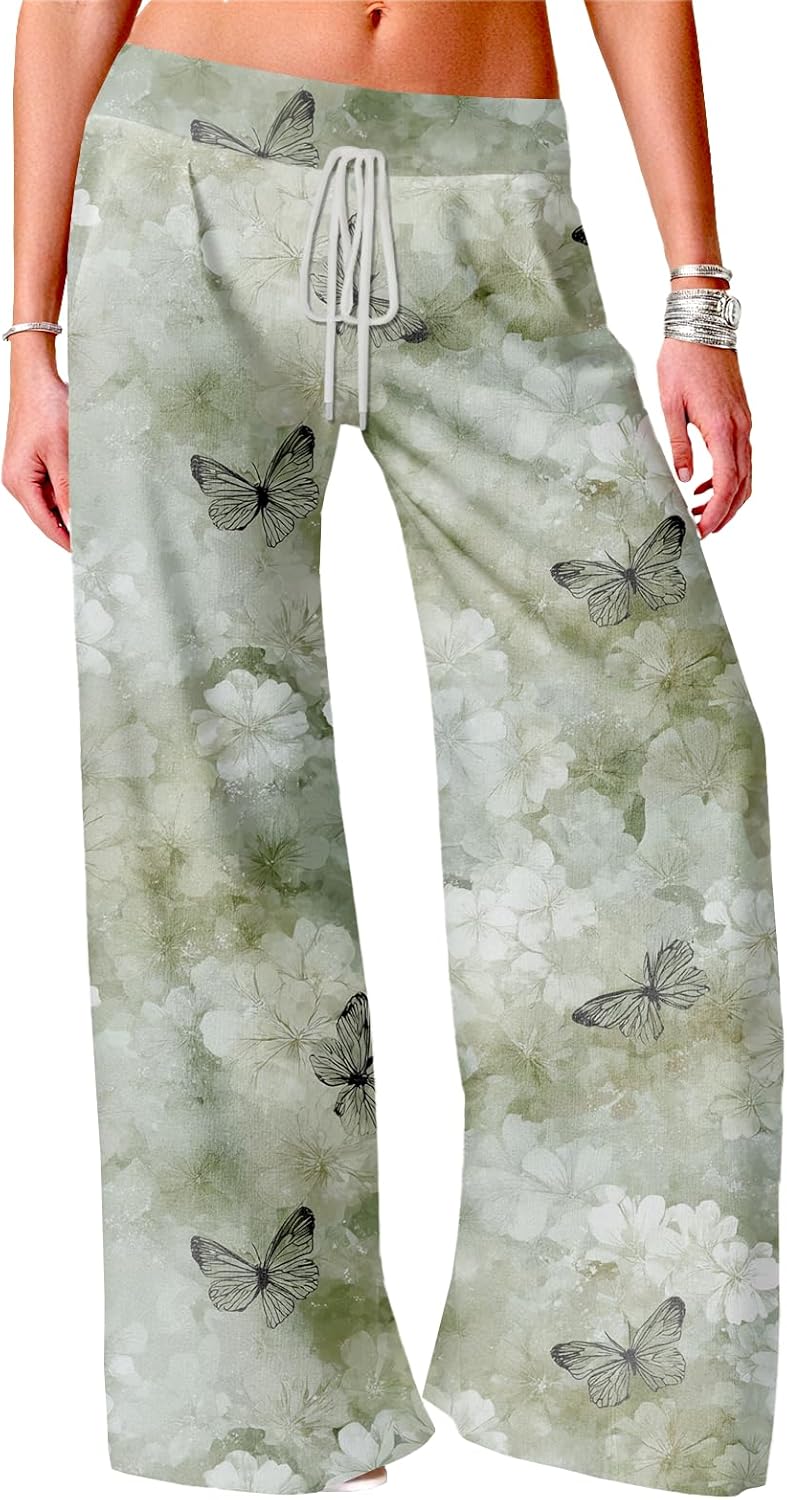 Wide Leg Trousers Women Drawstring Trousers Flowy Work Pants with Pockets Fashion Clothes Summer Outfit Plus Size