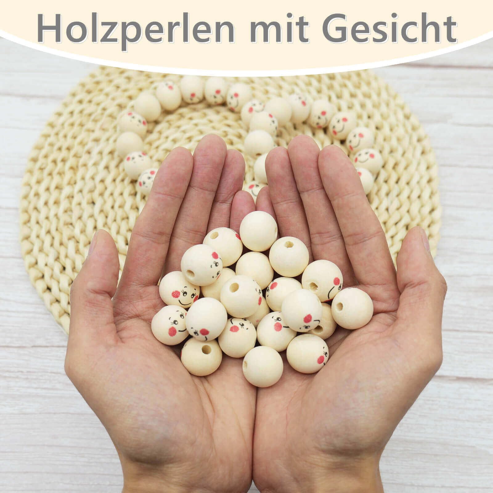 LOMUG Lot De 120 Perles Rondes En Bois Avec Visage