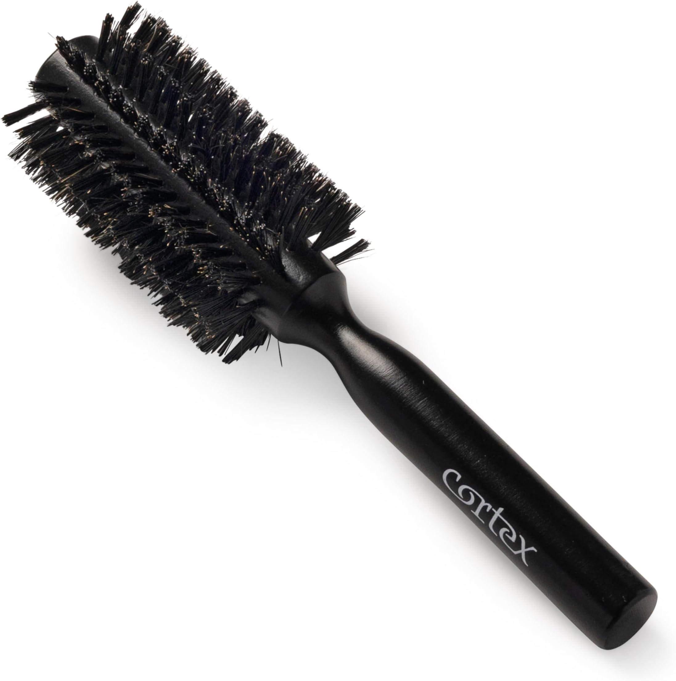 Cortex Professional 100% Boar Bristle Round Hair Brush, For Women and Men, For All Hair Types, Natural and Soft Hair Brush - Black Wood 2.4"