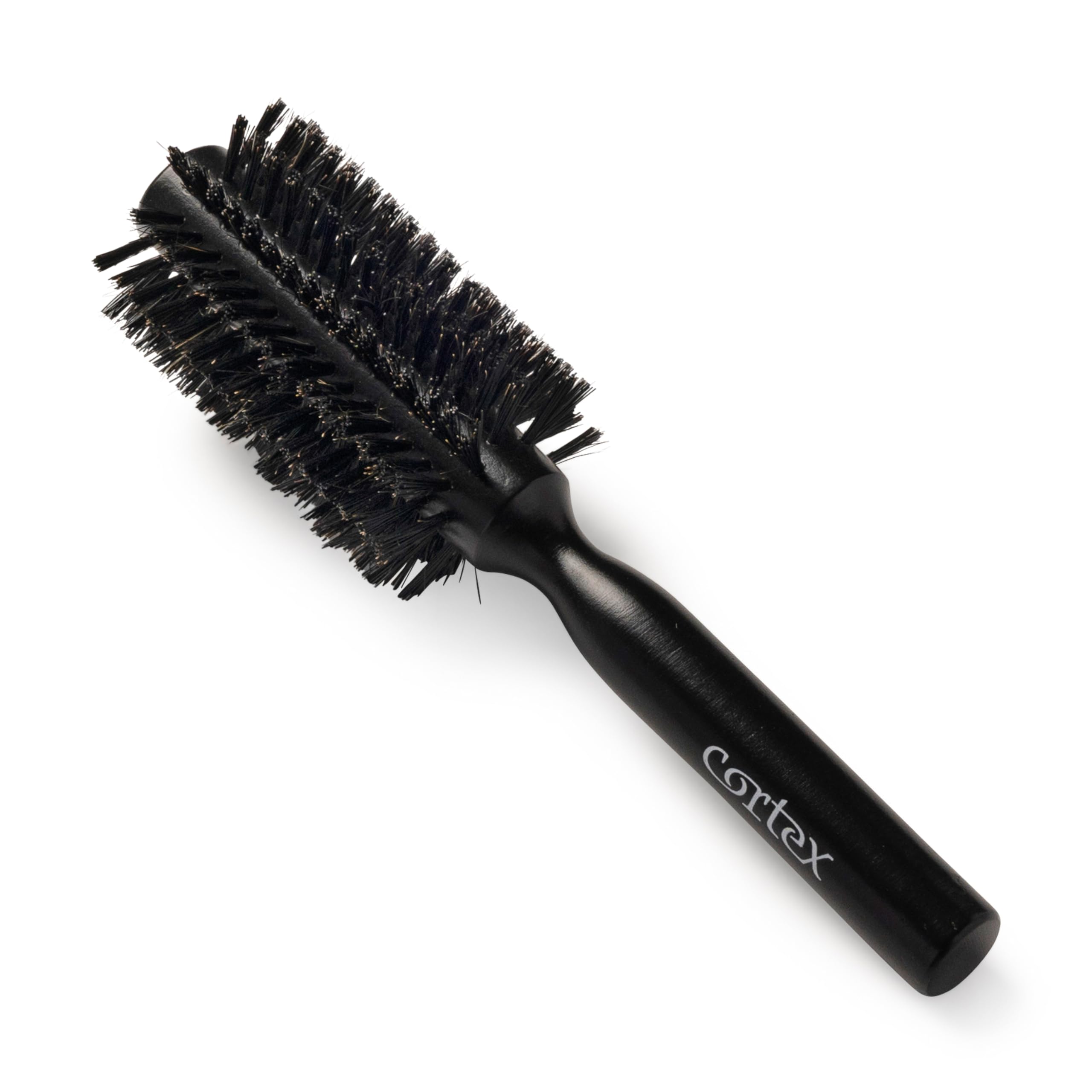 Cortex Professional Boar Bristle Brushes For Women and Men - Round Hair Brush Wooden Handle For All Hair Types (Black 2.4 Inch)