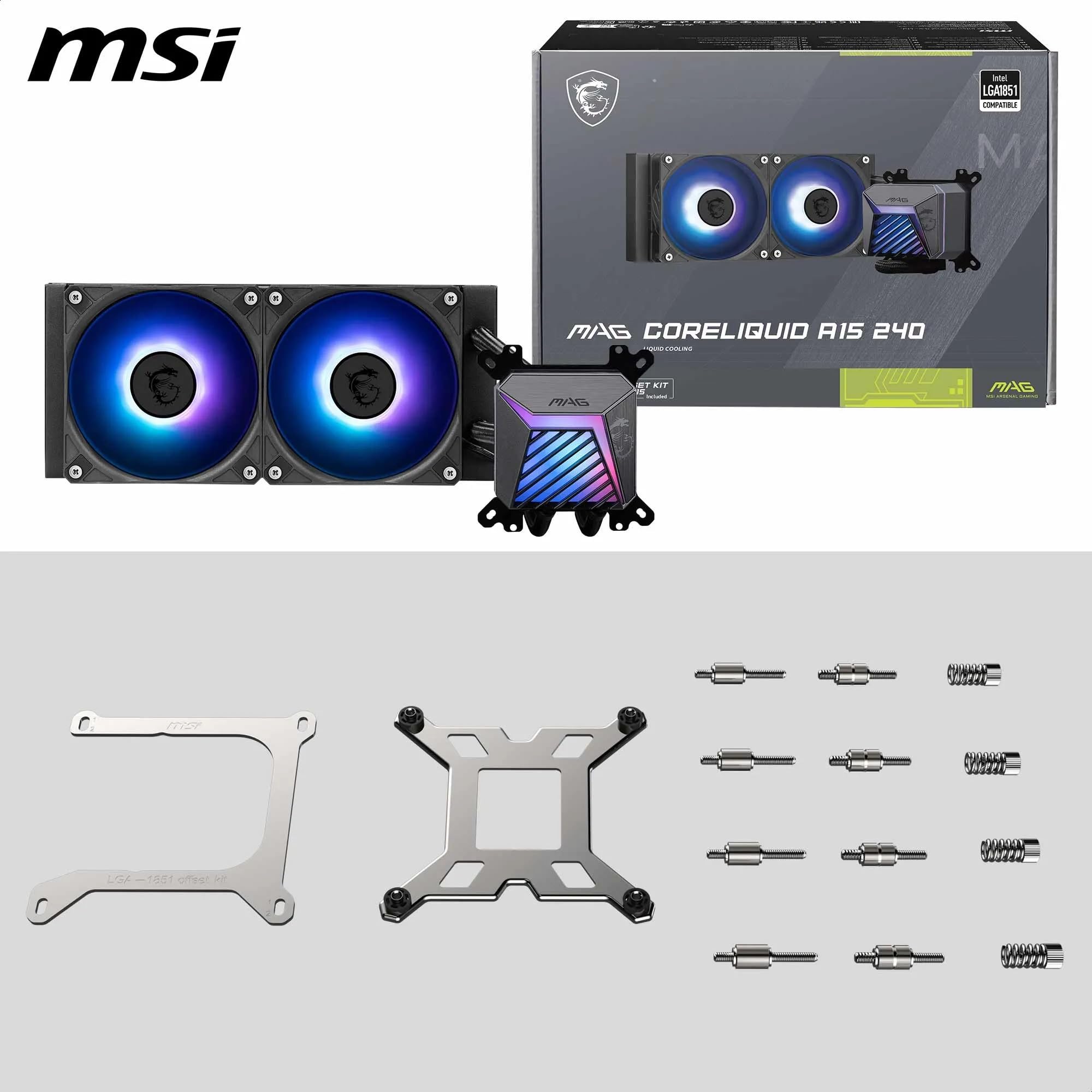 MSI MAG CORELIQUID A15 240 AIO CPU Liquid Cooler - Base de cobre con cobertura completa, diseño de canal de agua mejorado, ARGB GEN2, ventilador CycloBlade 9, radiador de flujo dividido, ventilador