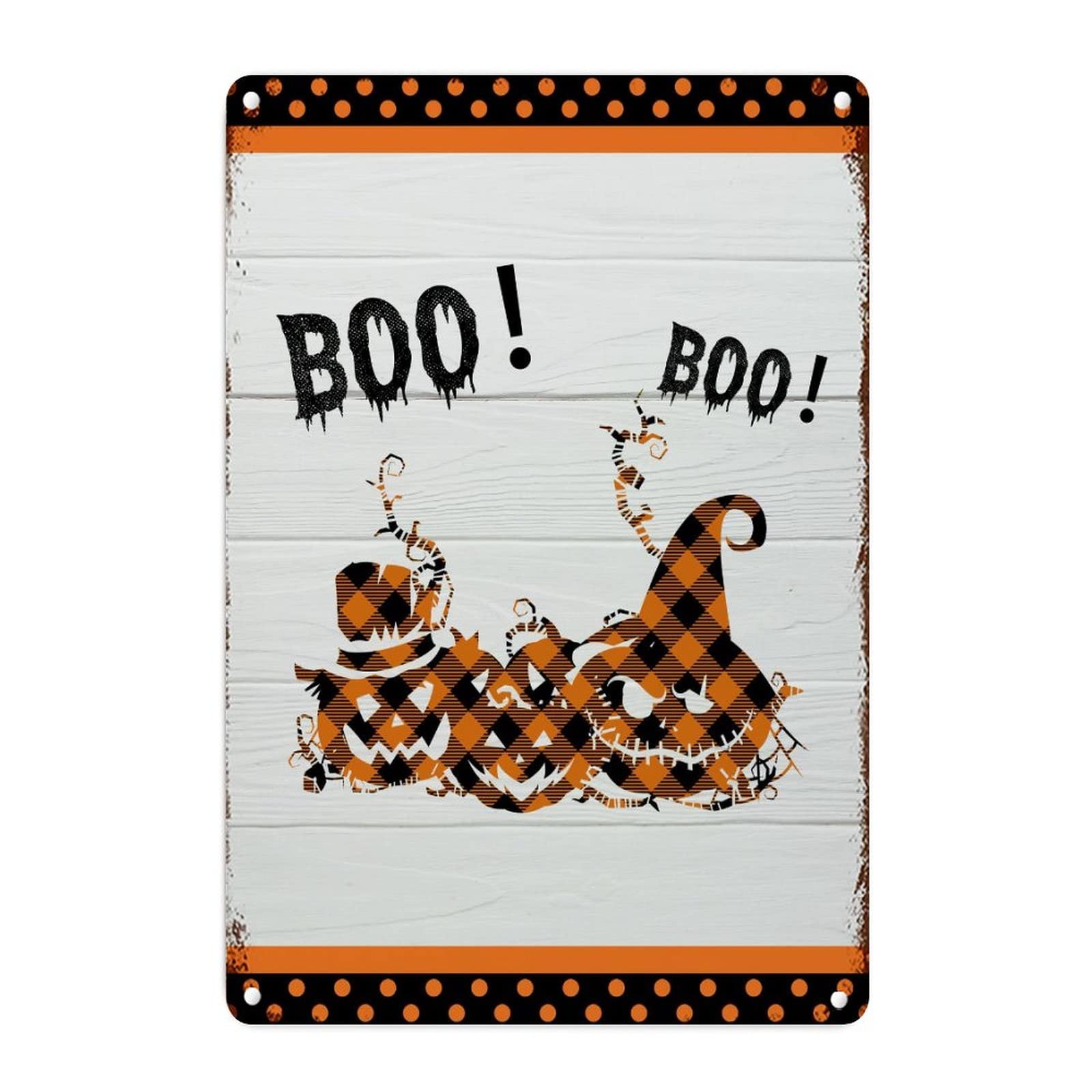 Plaque en aluminium Halloween Boo en métal durable avec impression haute définition orange
