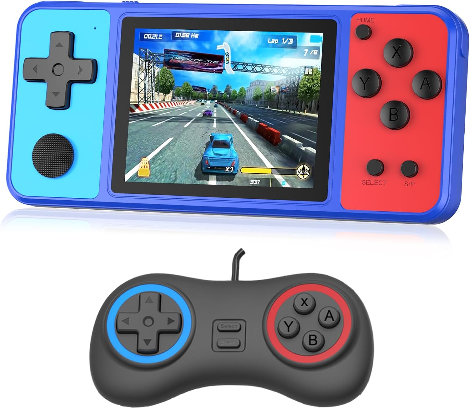 Beico Handheld Game for Kids, 3.0″ Large Screen Built in 270 Classic Retro Video Games Seniors Electronic Games Player Boys Girls Birthday Present Blue Green