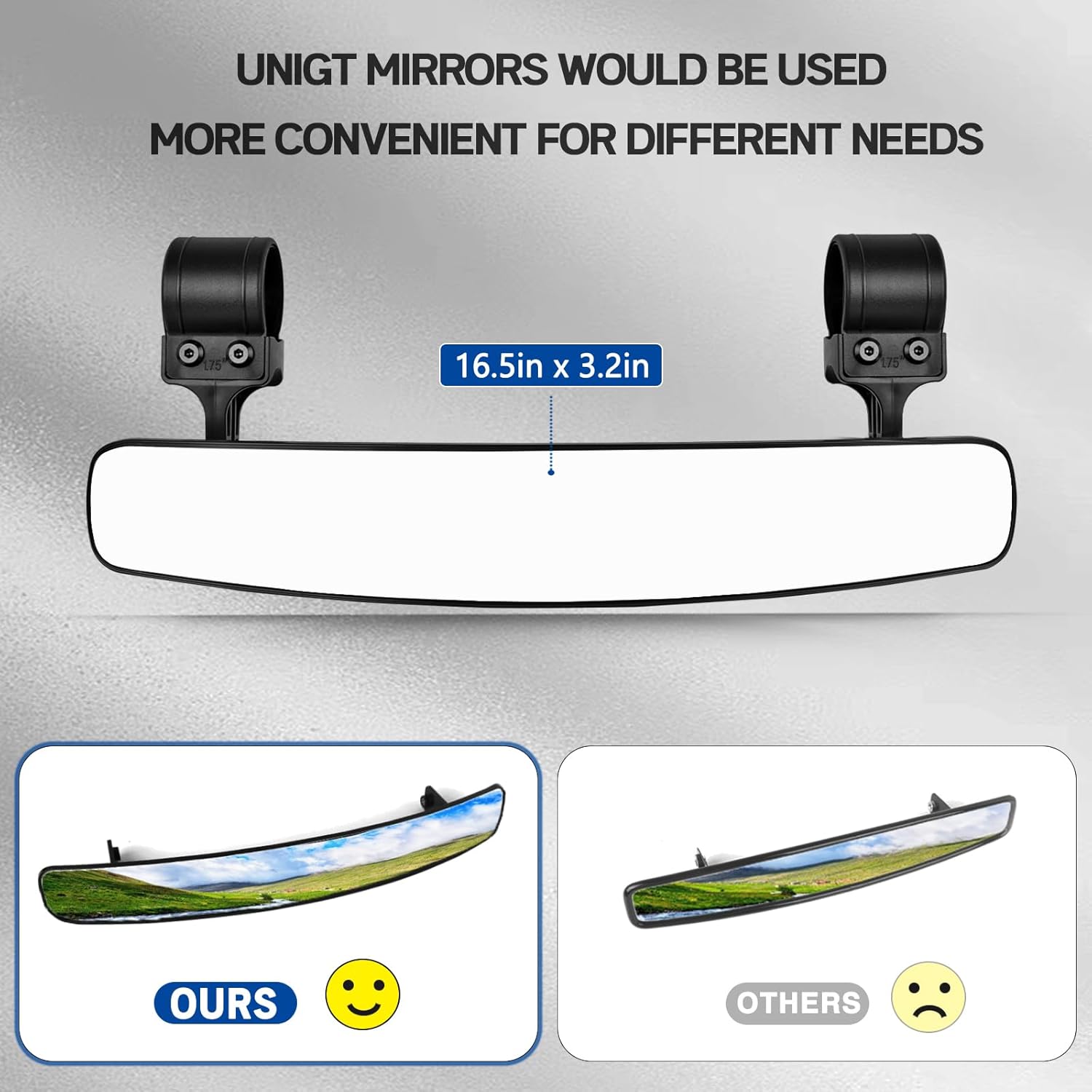 16.5" Ultra View UTV RearView Mirrors with 1.75-2.0" Clamps Compatible with Polaris RZR 800 900 1000 Turbo, Can Am Maverick, Honda Pioneer Talon, Kawasaki SXS UTV Mirror - Fit Until 2025
