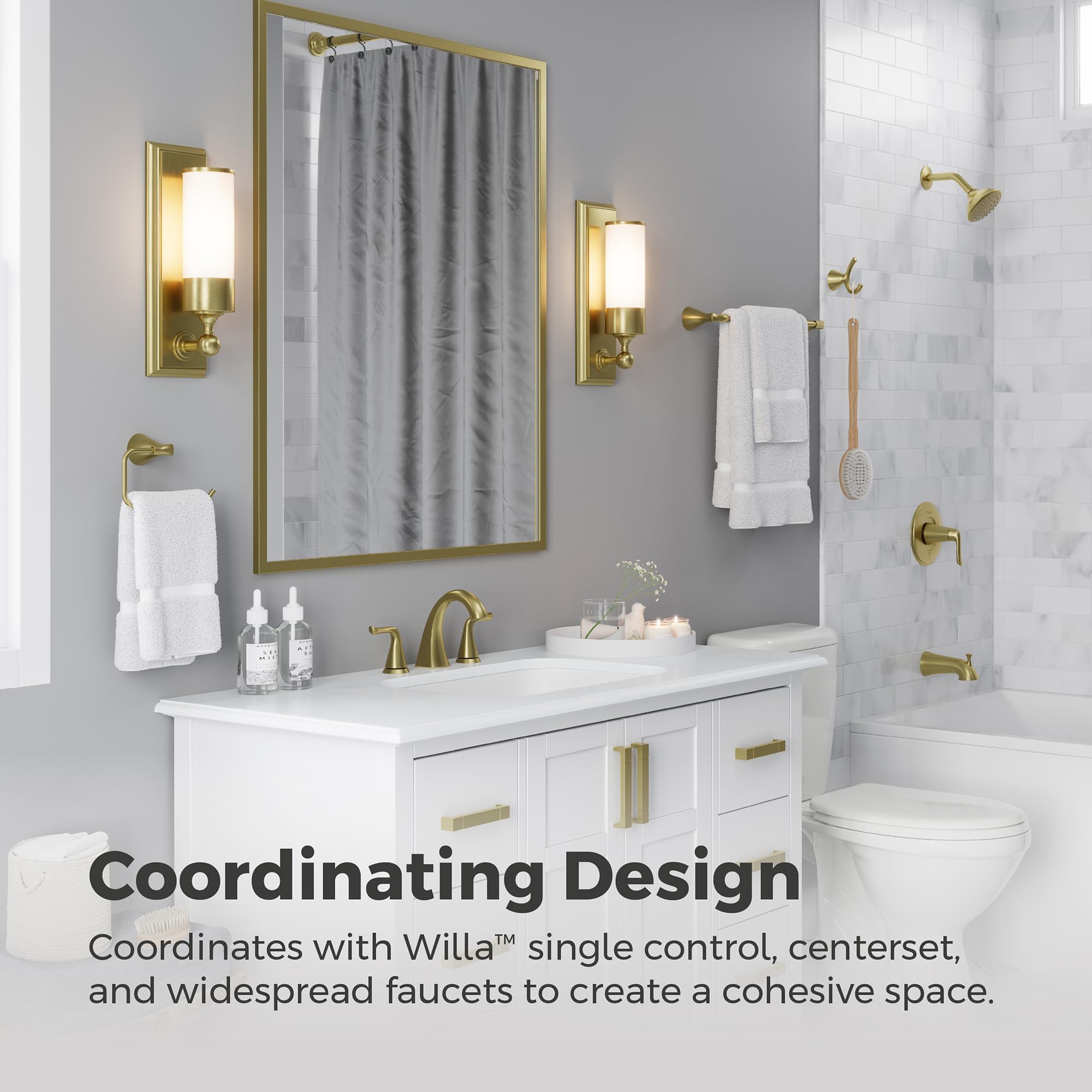 PFISTER Willa BTBWLL2BG - Barra portasciugamani da bagno, 61 cm, montaggio a parete, avvitabile, finitura oro spazzolato