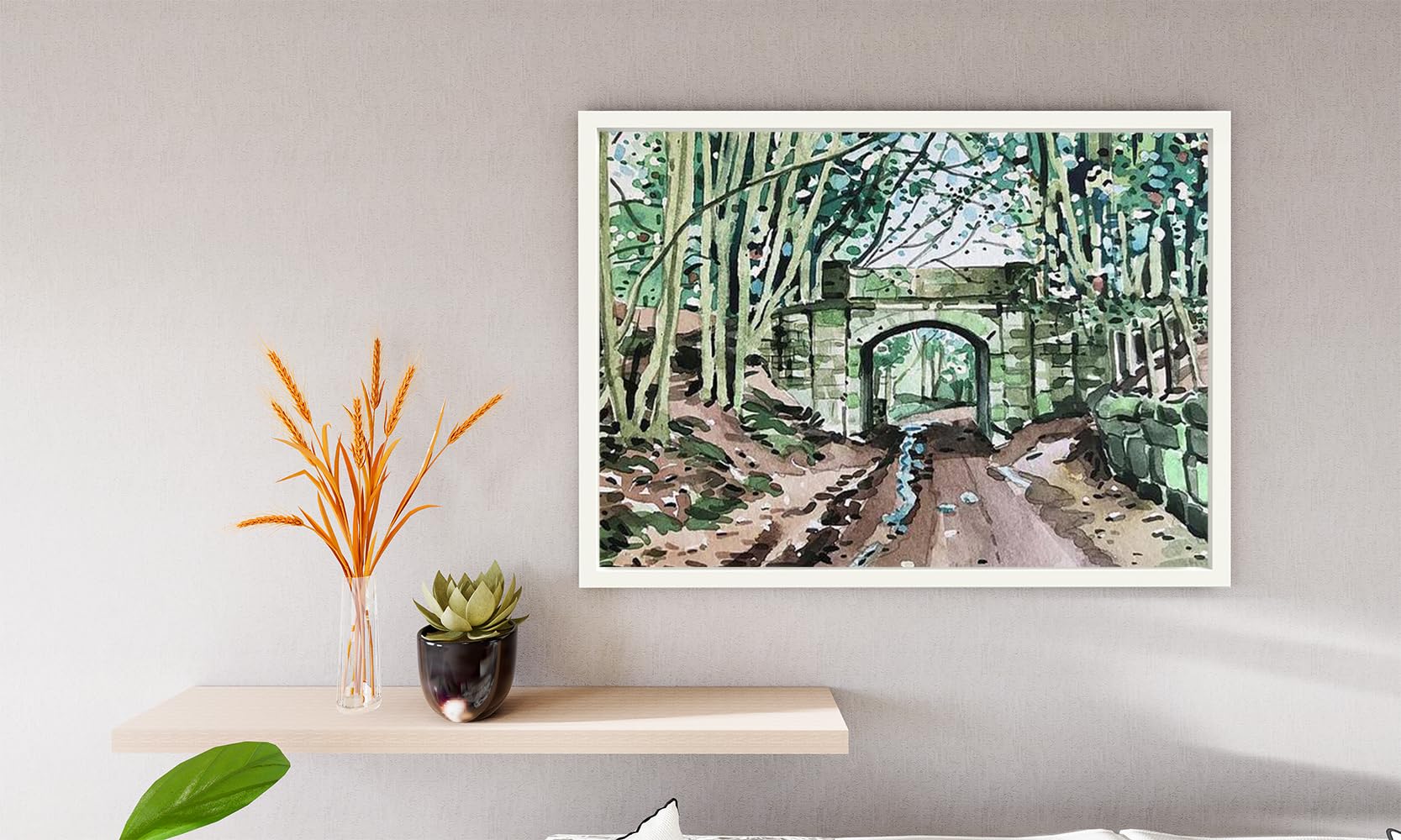 VERRE ART Printed Framed Canvas Painting for Home Decor Office Wall Studio Wall Living Room Decoration (14x10inch White Floater) - Country Lane - Bickerton Print