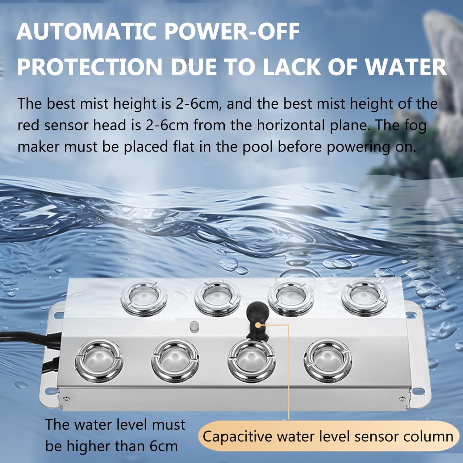Ultrasonic Fogger Mist Maker, Stainless Steel Pond Mister Fogger, Mist Height 2-6 Cm, Built-in Temperature Control, Large Mist Output, for Landscape Water Fountain Pond