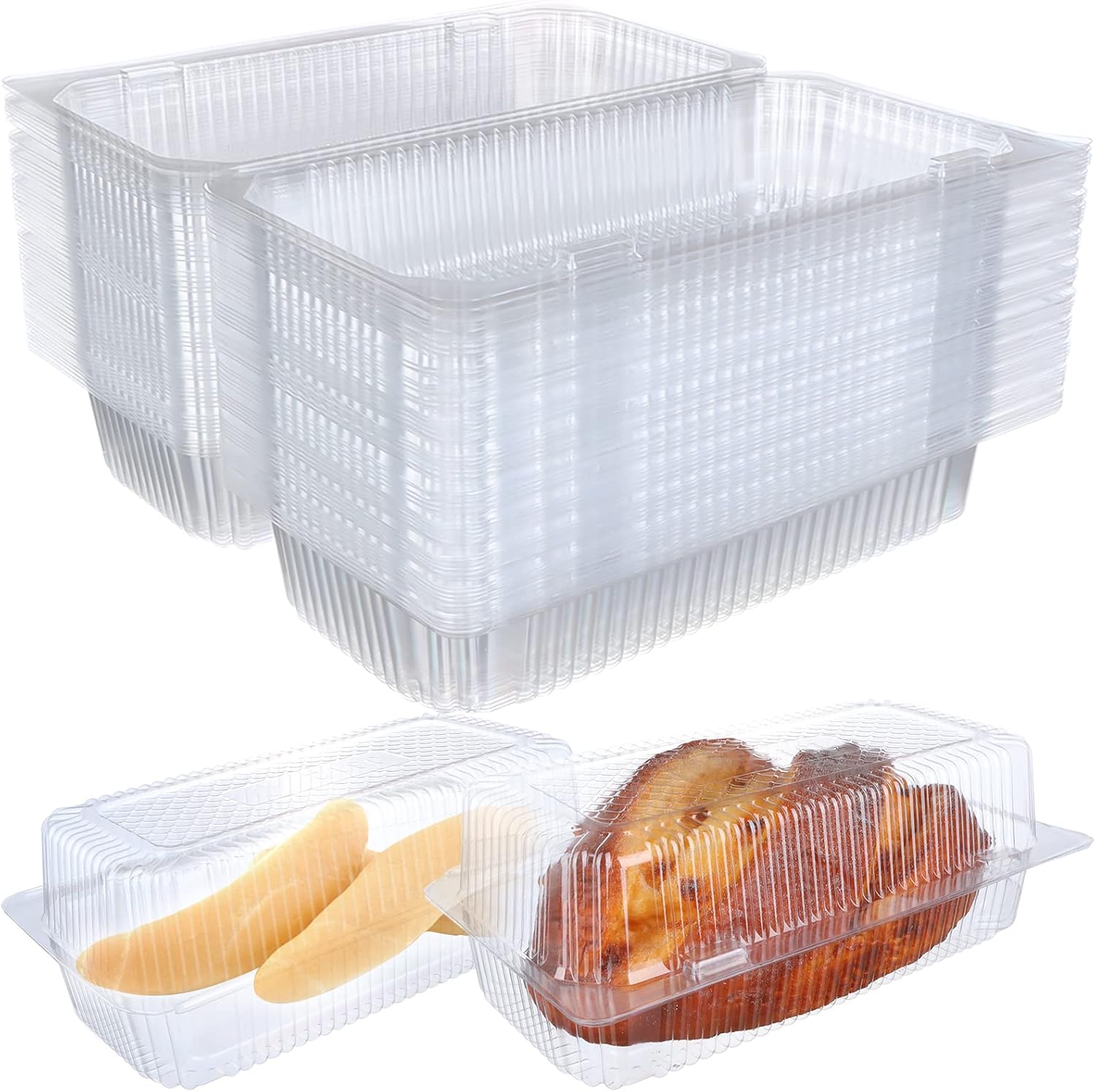 50 Pcs Clear Plastic Hot Dog Container With Hinged Lid 9.06x4.92x3.15" - Loaf and Cheesecake Box for Restaurants, Delivery, Takeout