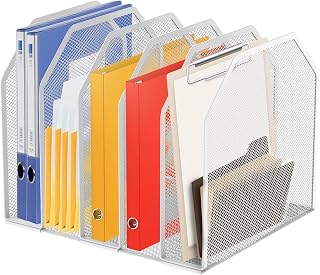 Mesh Metal File Organizer – 5/7 Grid Desk Rack Adjustable | Heavy-duty iron mesh; adjustable sliding dividers; smooth rounded edges; vertical storage for books and files.