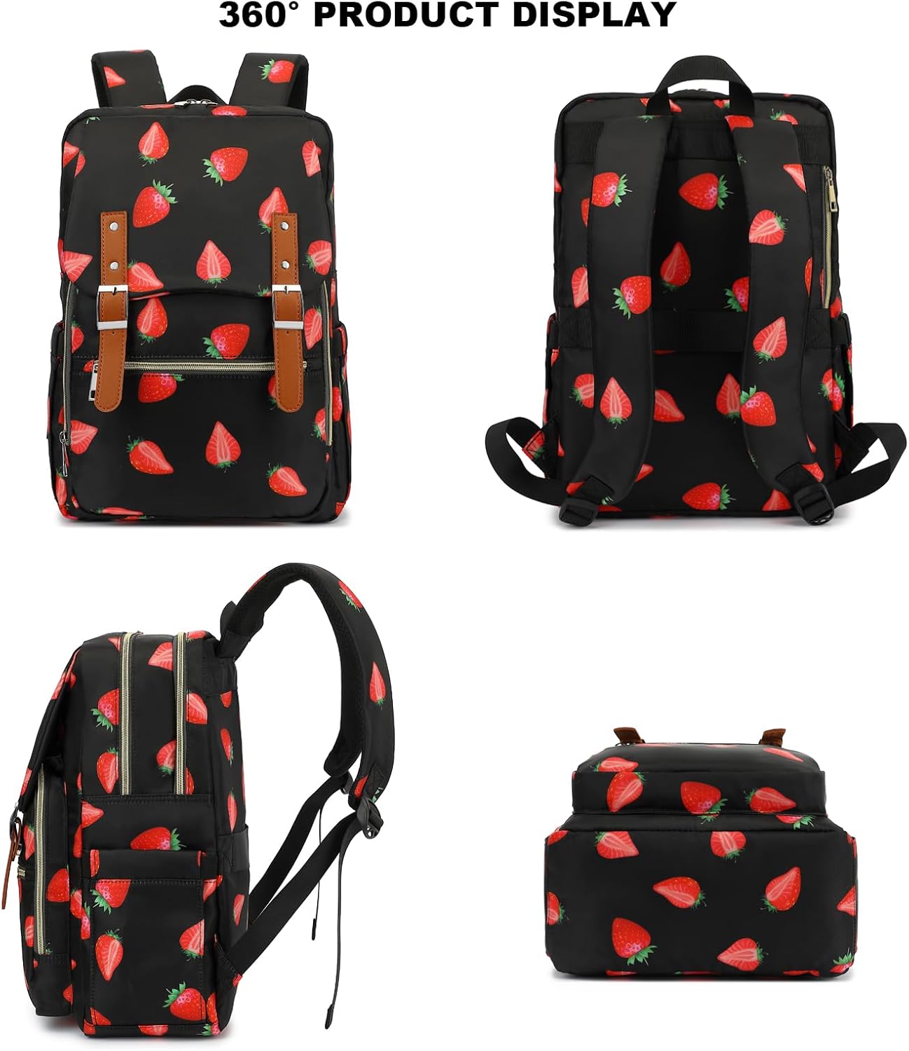 Strawberry Laptop Backpack for Women Girls School Work Business Travel Computer Backpacks College Bookbag Fit 15.6 Inch Notebook - Image 6