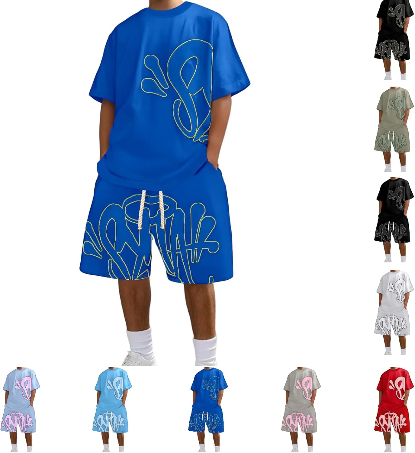 Jungen Sommer Outfit 2-teilig - Hip Hop T-Shirt & Shorts Set Mit Blumenprint