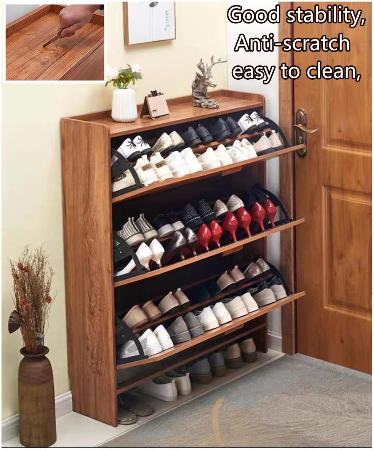 Freestanding Shoe Rack Narrow Shoe Rack Organizer Shelves Freestanding Shoe Rack Storage Organizer with Flip Door Sturdy Shoe Shelf 3-Drawer Shoe Storage Cabinet for Entryway Hallway. ( Size : 50x17x1