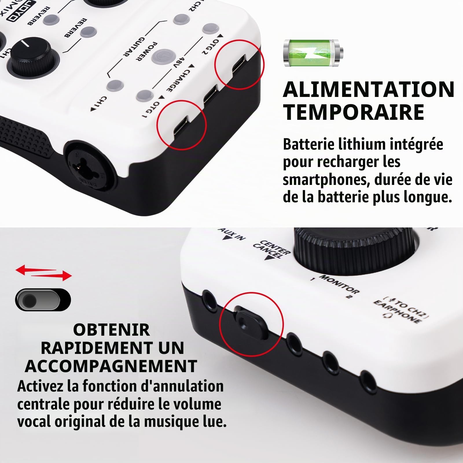 JOYO Mélangeur audio Interface audio USB Stéréo XLR + Mélangeur d'alimentation fantôme 48 V pour enregistrement en streaming en direct Podcasting Plug & Play (MOMIX PRO)