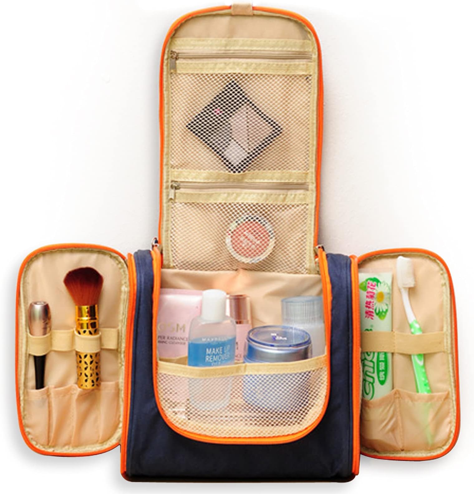 Travel Multi Compartment Hanging Toiletry Bag Kits for Men, Women (Dark Blue)