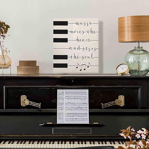 Miniatura 5 de Open Road Brands Lienzo decorativo de pared con citas musicales de teclas de piano, música mueve el corazón y agita el alma, lienzo de piano