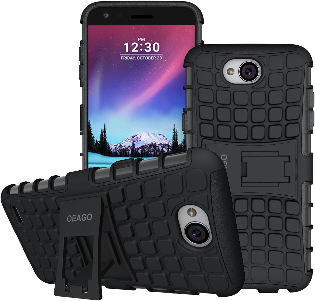 LG X Charge Case, LG Fiesta 2 LTE Phone Case, LG Fiesta LTE Case, LG X Power 2 (2017) Case, OEAGO [Shockproof] [Impact Protection] Tough Rugged Dual Layer Protective Case with Kickstand - Black