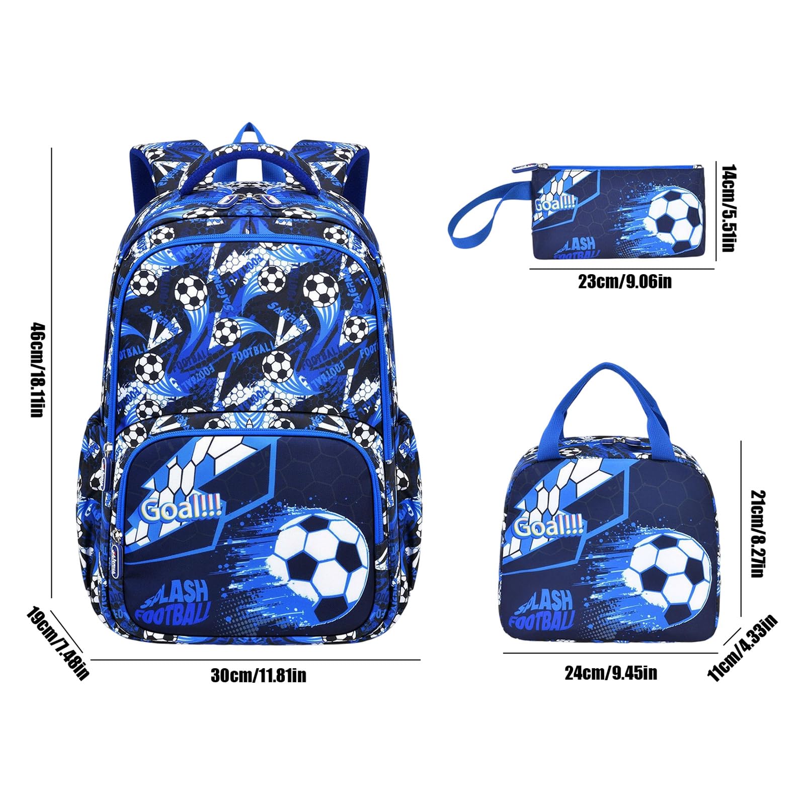 Genérico Mochila Escolar Gran Capacidad, Set de 3 Piezas Ligero con Fiambrera y Estuche – Mochila de Tela Oxford para Niños, Cabe Consola de Juegos y Útiles Escolares, Regreso a Clases (C)