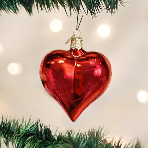 Miniatura 2 de Old World Christmas Adorno soplado de cristal de corazón rojo brillante grande para árbol de Navidad, decoración navideña hecha a mano, colección de