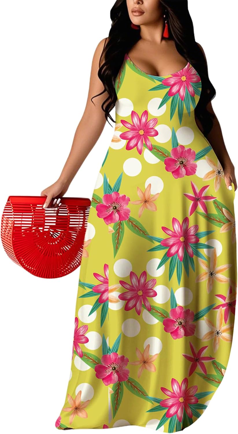 UOUA Hawaiian Dresses Women Plus Size Luau Party Sundress Summer Maxi Tropical Boho Beach Dress