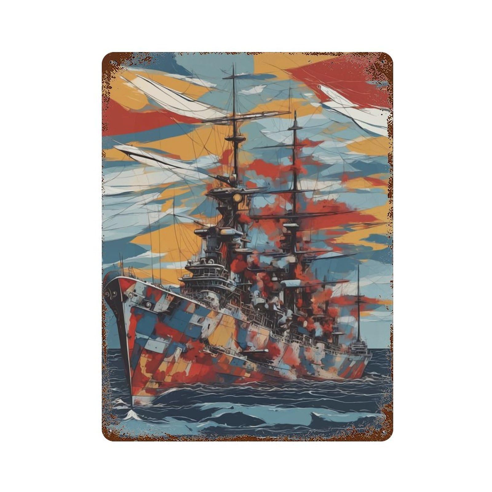 Distressed Metal Wall Sign Aircraft in Ocean 15.7"x11.8", Vintage Wall Decor for Garage, Bar And Workshop Decor
