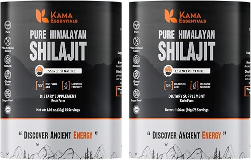 Resina Shilajit pura del Himalaya de alta potencia para hombres y mujeres, 75 porciones de impulso de energía, rica en más de 85 minerales traza y