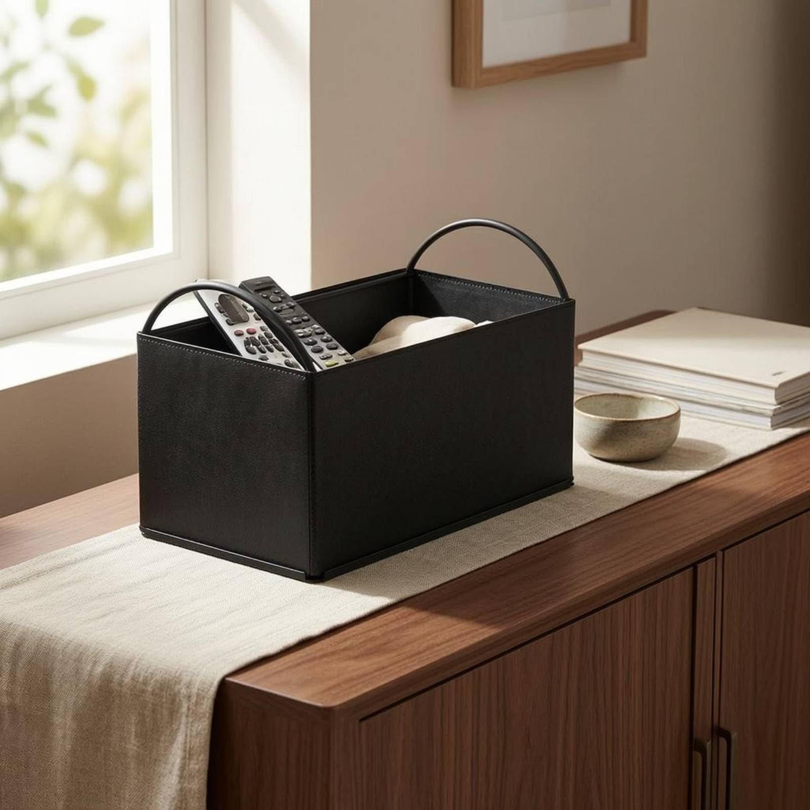 Colcolo Vassoio Portaoggetti Rettangolare Organizer Scrivania Contenitore Cestino Ripostiglio Multiuso in Ferro E Pelle Pu per Accessori E Cancelleria Adatto per Studio, Marrone
