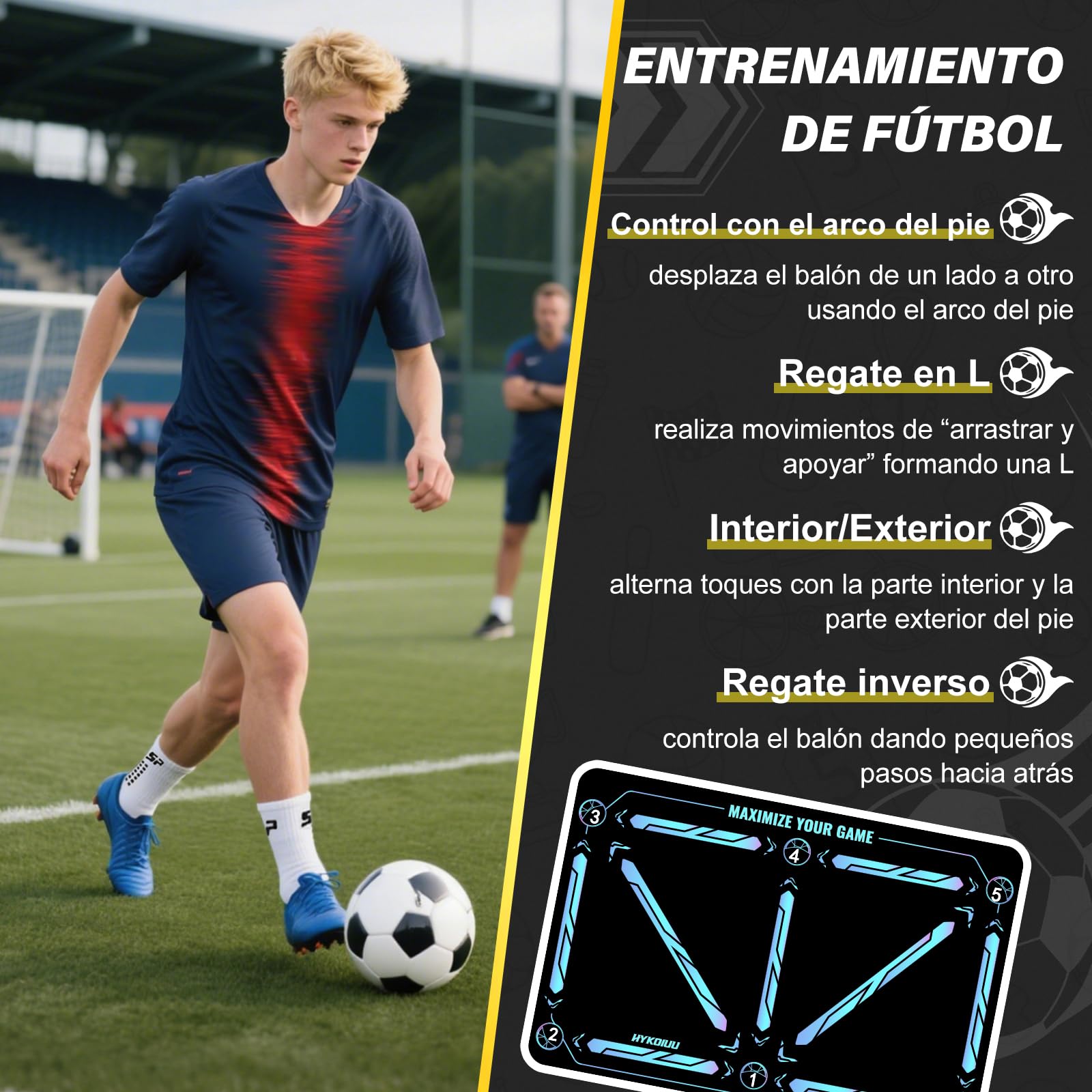 Alfombra Entrenamiento Futbol Con Video de Entrenamiento Didáctico Alfombra Futbol Entrenamiento Profesional – Tapete De Entrenamiento De Pasos, Manta De Campo De Esquinay Tapete De Fútbol