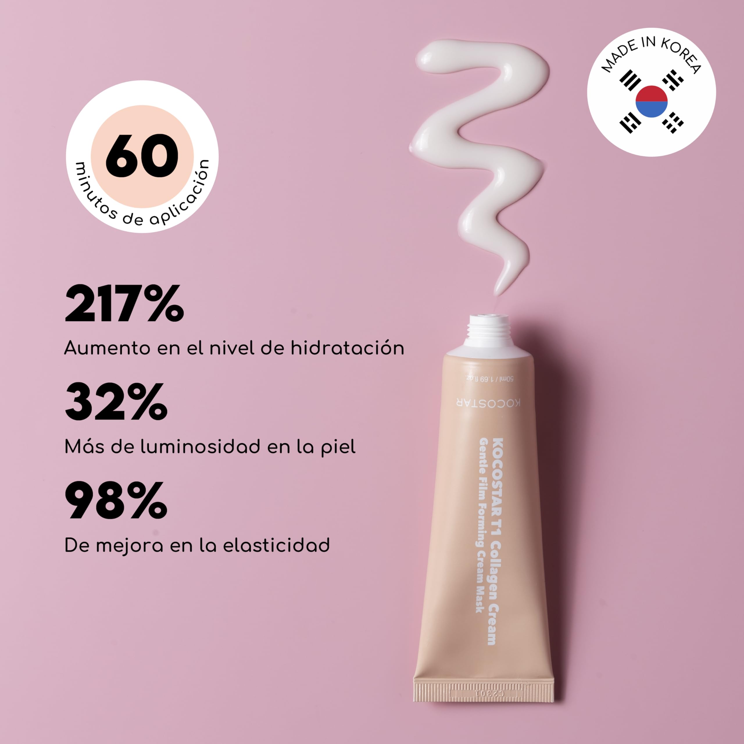 KOCOSTAR T1 Collagen Cream – Peel-off-Gesichtsmaske, die einen glatten Film bildet, 65% Typ-1-Kollagen, feuchtigkeitsspendend und straffend, 50 ml / 1,69 fl oz