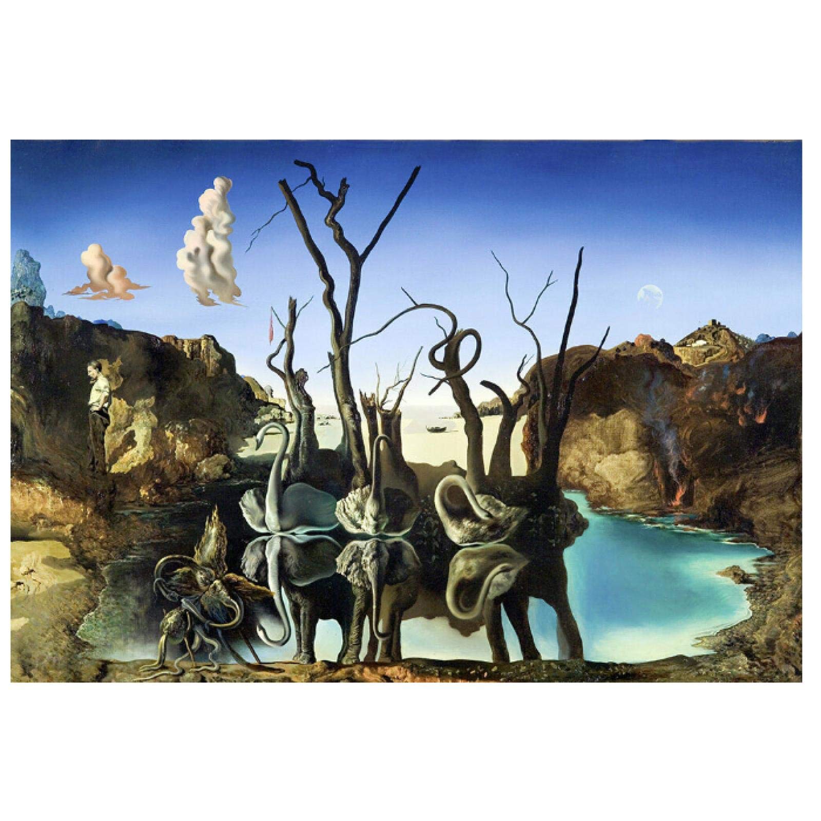 Amazon.co.jp: 水面に象を映す白鳥、サルバドール・ダリ作キャンバス