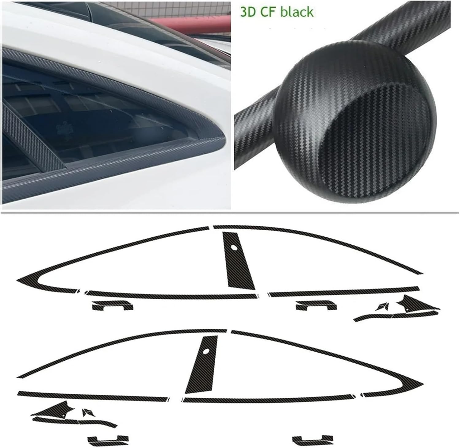 Chrome Delete Blackout Vinyl Overlay Compatible for Tesla Model S 2014-2000 Window Trim(3D CF Black)