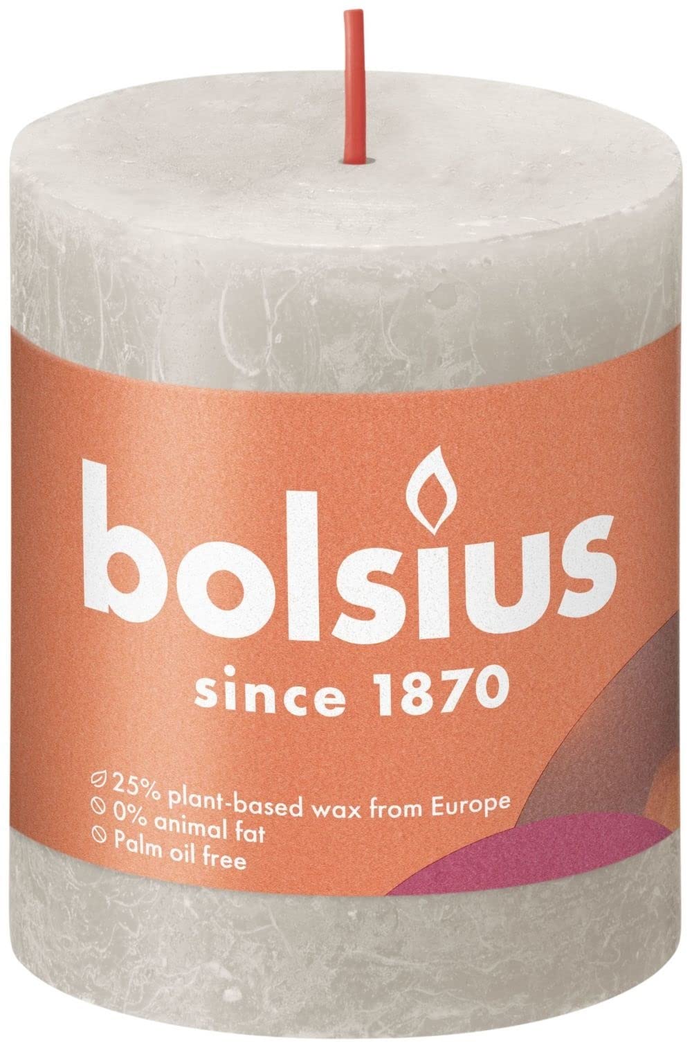 BOLSIUS Sandy Grey Rustic Shine Pillar Candle 8cm x 7cm