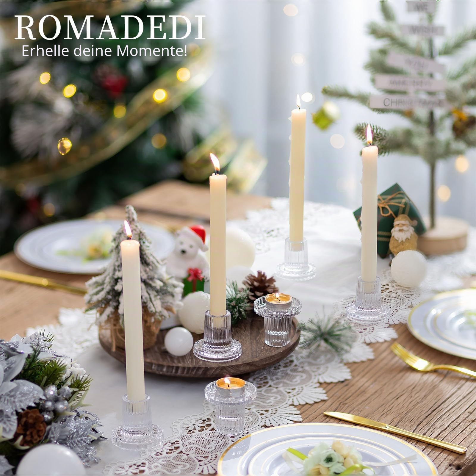 Romadedi Kerzenständer Glas für Stabkerzen, 10er-Pack, Klar