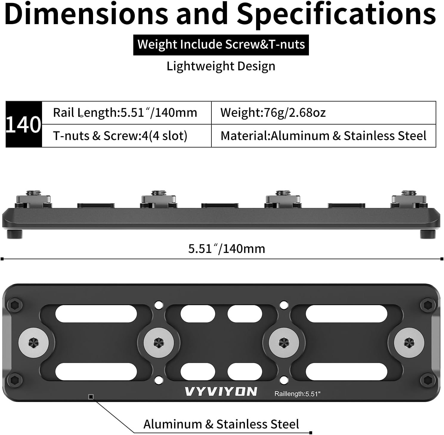 Arca Dovetail Rail for M-LOK Compatible with Arca Swiss/RRS Dovetail Quick Release Plate Lightweight Aluminum Tripod Mount Adapter for Tripod Ball Head, Hunting Rifle Mount, 4-Slot Interface