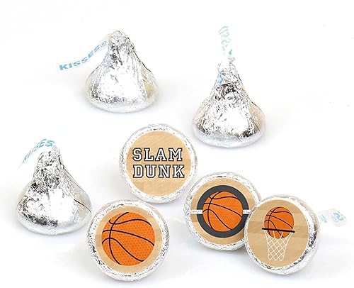 Big Dot of Happiness Nothin' but Net - Baloncesto - Calcomanías redondas para fiestas Etiquetas para caramelos de chocolate (1 hoja de 108)