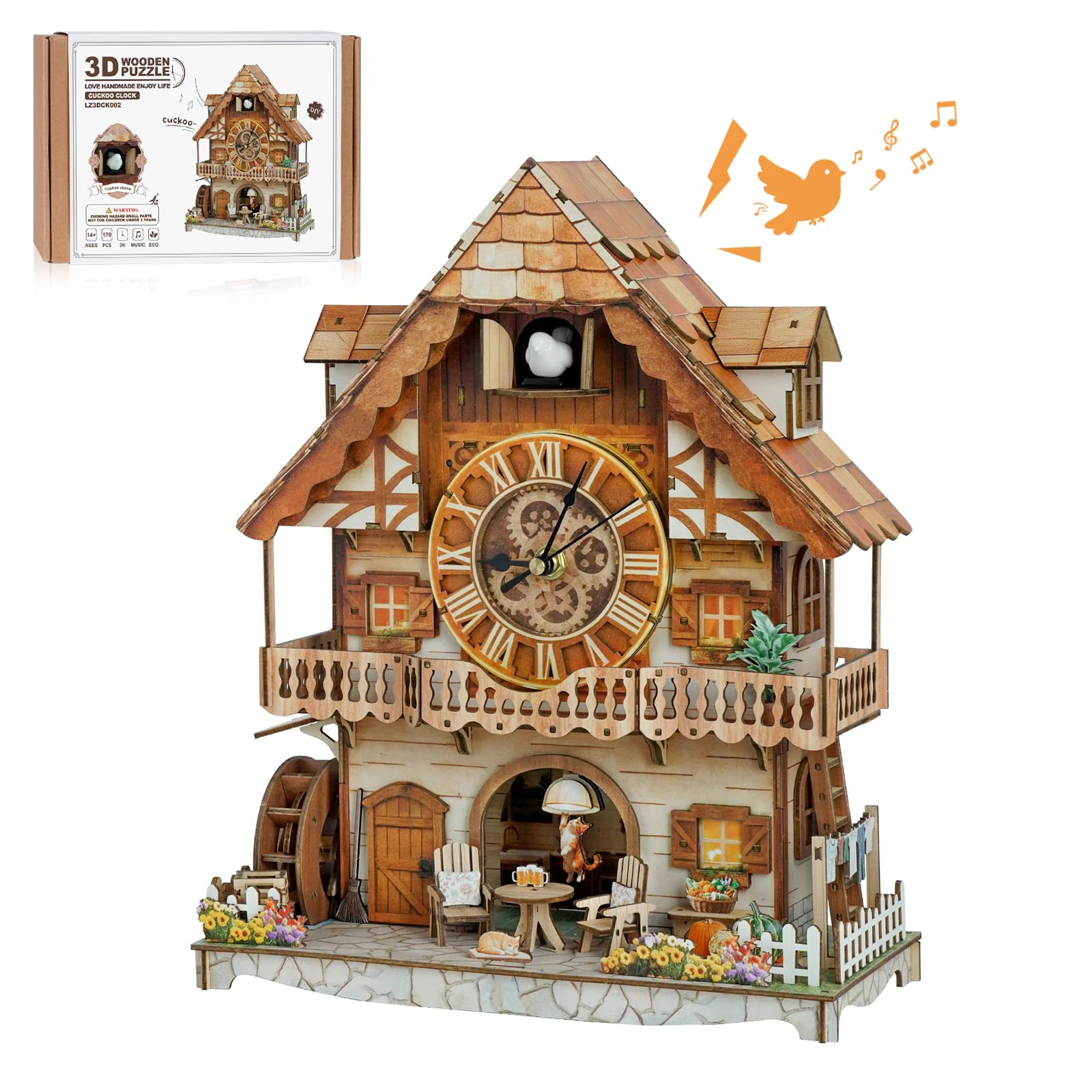 WEBYEARO 3D Wooden Puzzles for Adults, German Pastoral Cottage Cuckoo Clock Model Kits, 3D Puzzle Craft Kit DIY Functional Mechanical Building Toys, Creative Birthday Christmas Gift for Family Friends
